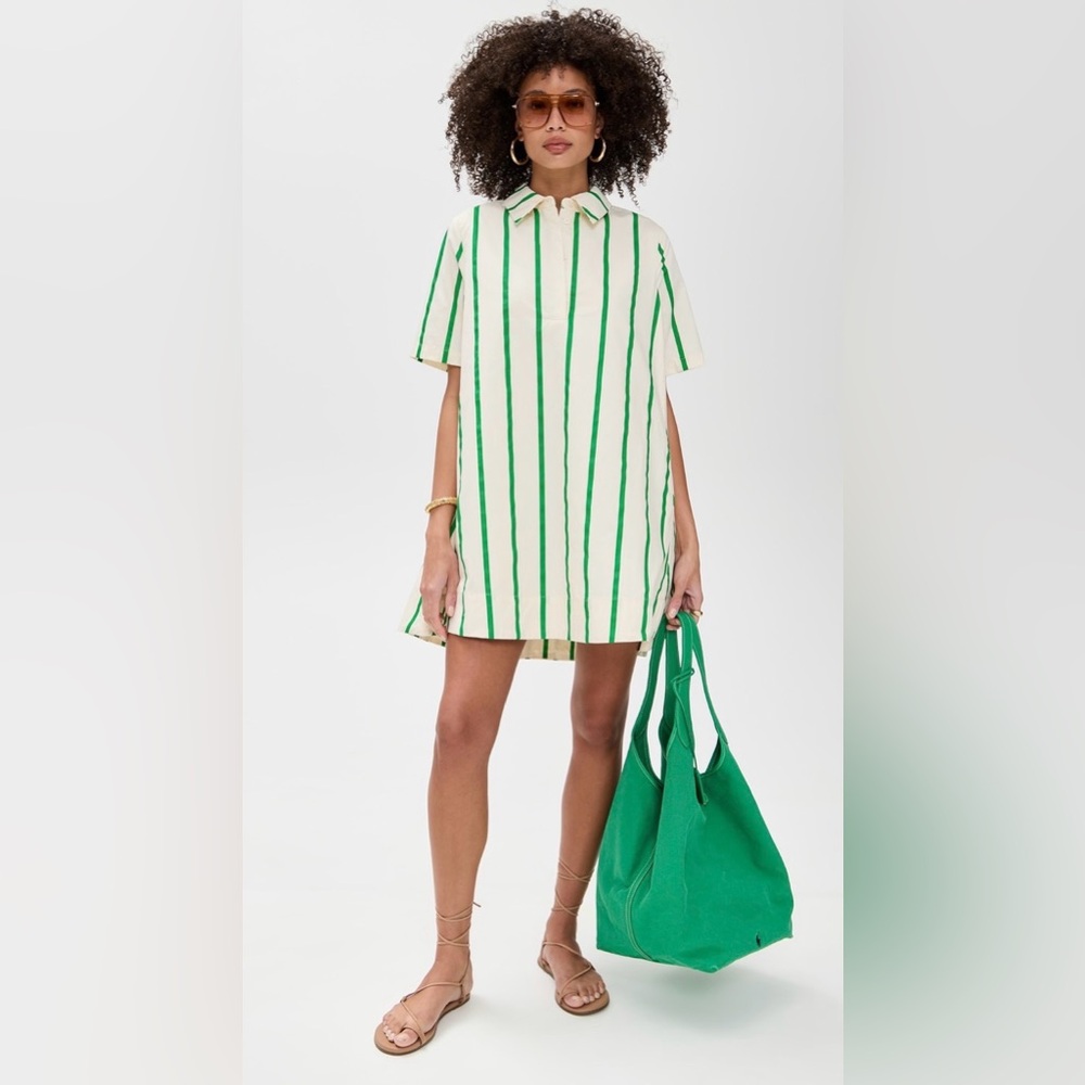 English Factory Striped Kaftan Mini Dress Green and White Trapeze